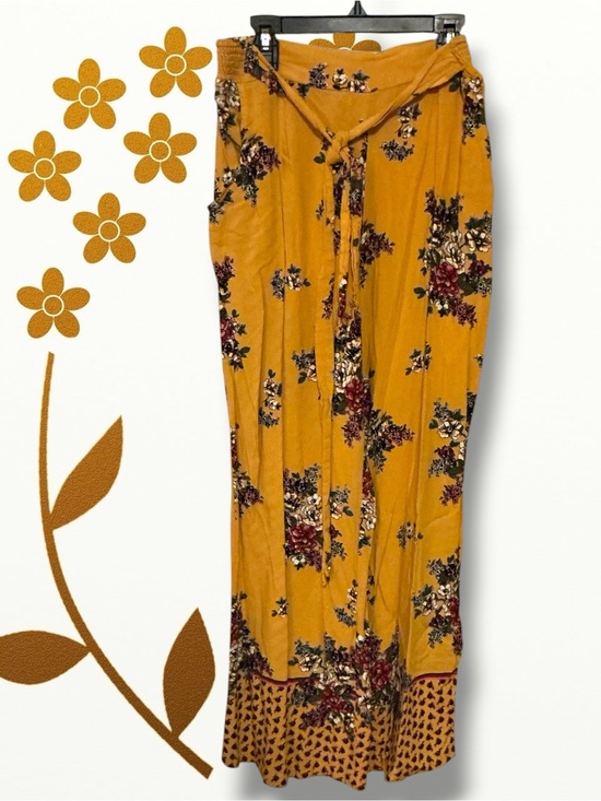 Angie Pants - Angie Mustard Yellow Floral Wide Leg Pants